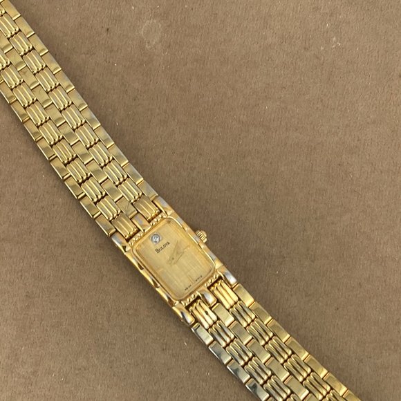 Vintage Bulova Diamond Tank Style Watch Gold over Stainless Steel Link Bracelet main image 4